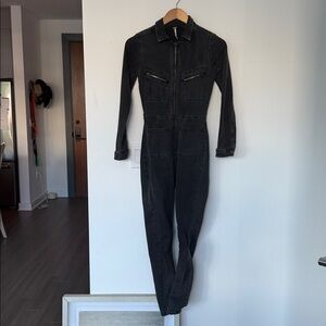 Free people Black Denim catsuit